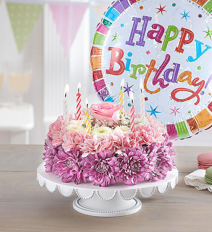 Birthday Wishes Flower Cake™ Pastel Arranged By A Florist In Metuchen 6253